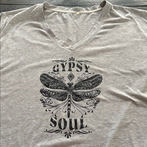 Gray Graphic V-Neck Women Top